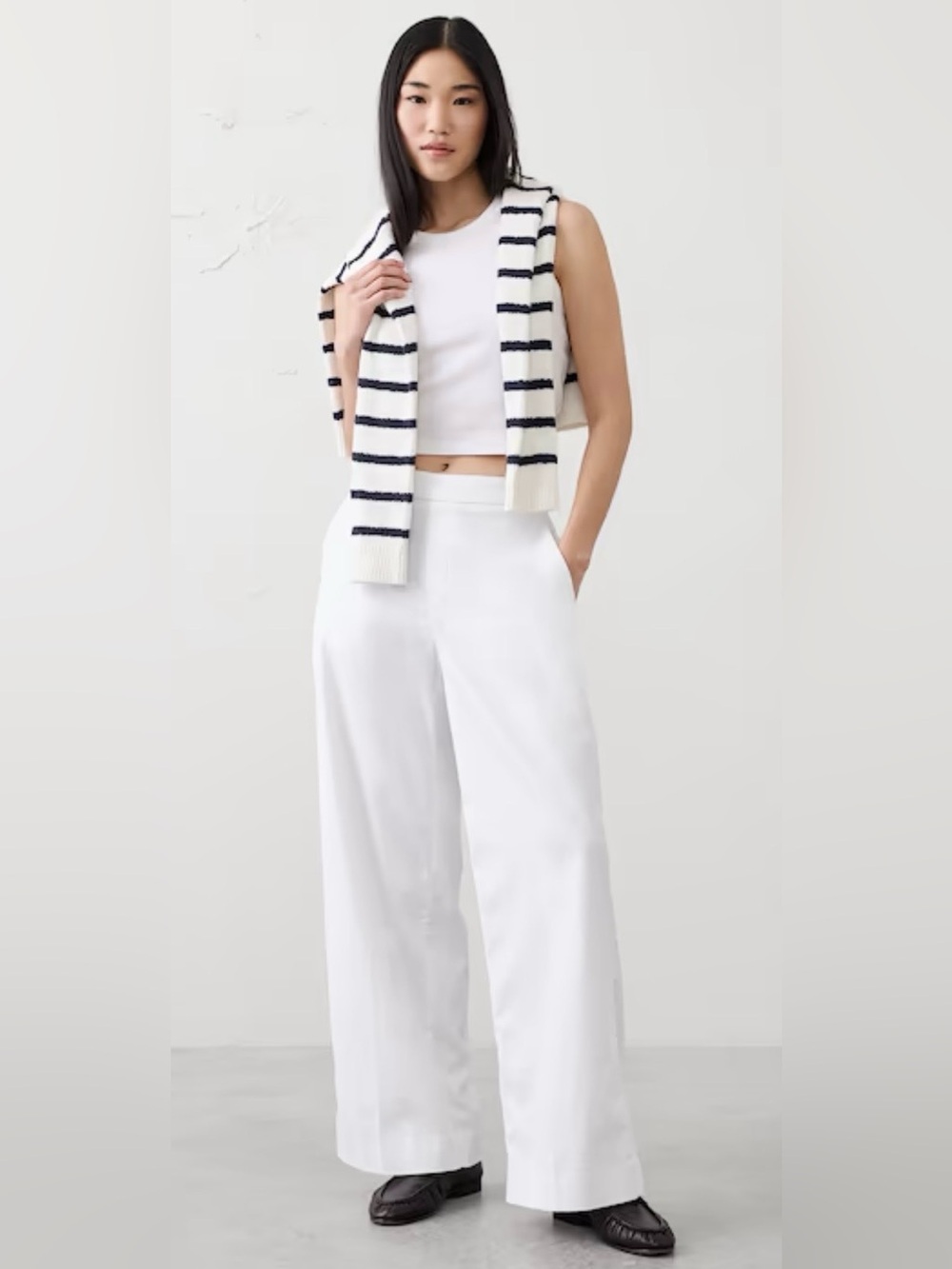 New Banana Republic White High-Rise Wide-Leg Ankle Pants 6